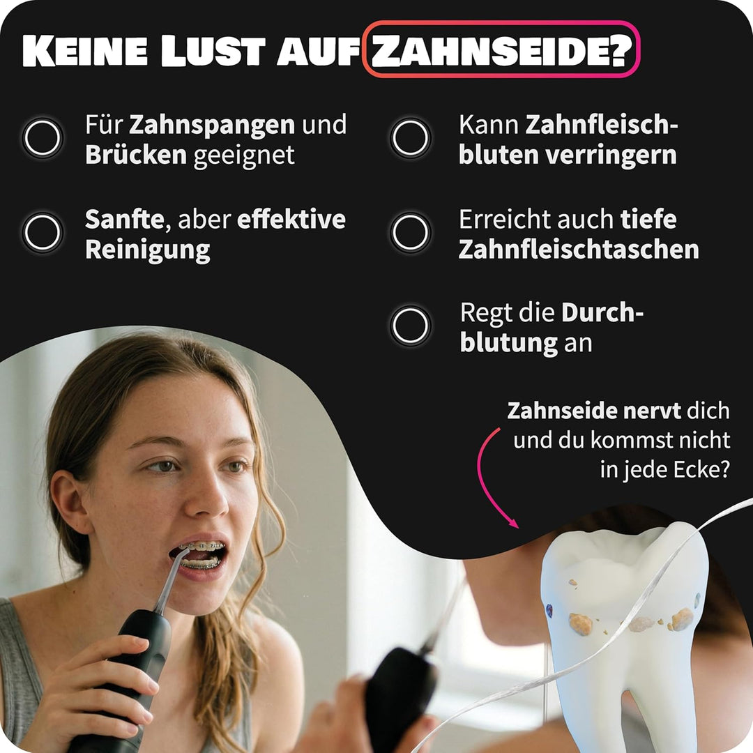 Zahnheld® Munddusche AQUADENT | Kabellos | Für unterwegs und zu Hause | Water Flosser | Fördert eine