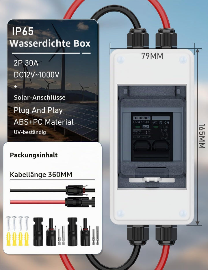 DIHOOL DC trennschalter PV anlage, Miniatur Leistungsschalter, DC1000V Sicherungsautomat 1 String 2
