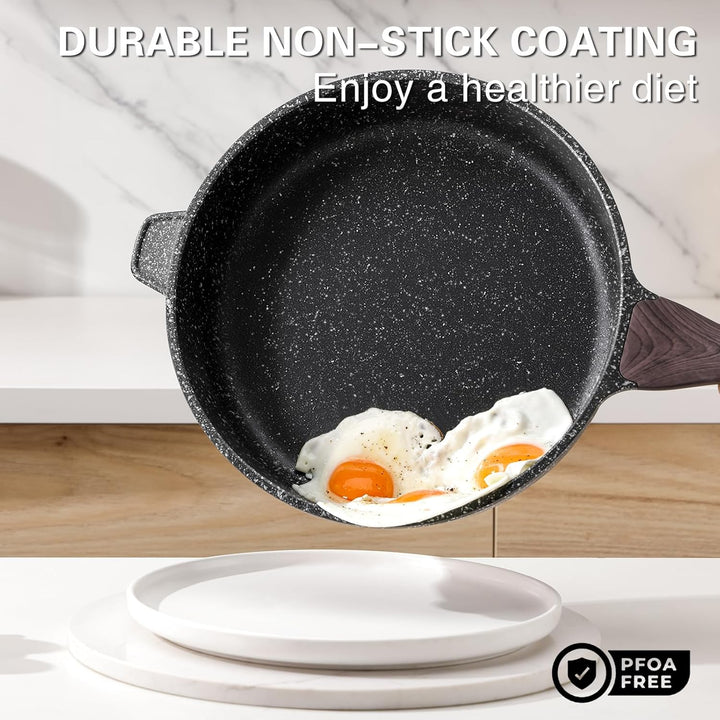 Kordisen Antihaft Tiefe Bratpfanne mit Deckel, 26 cm Granitbeschichtung Pfanne, Induktion Kompatibel