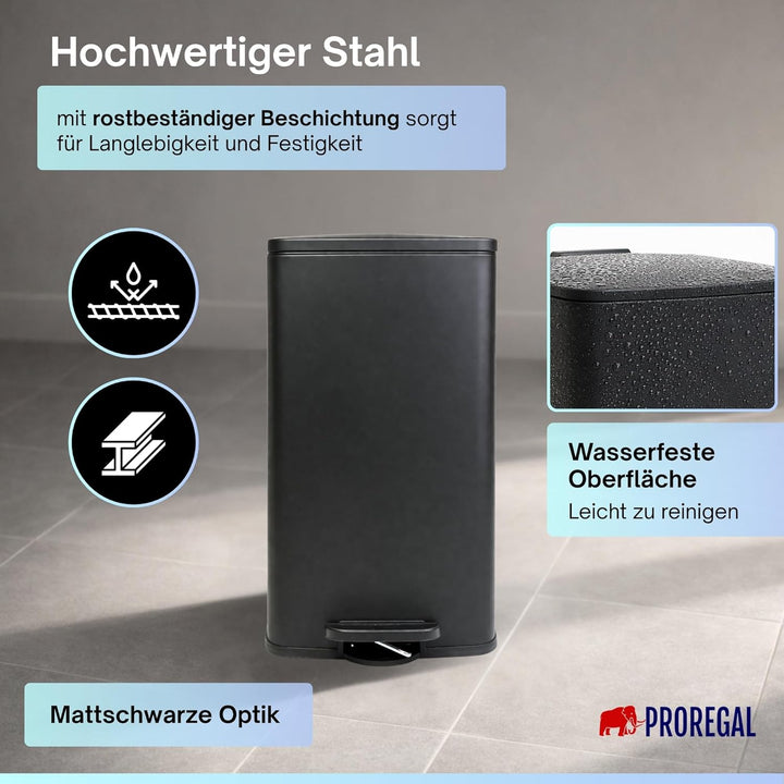 PROREGAL Mülleimer Küche Bad 50L, Abfalleimer mit Softclose & Stay-Open Deckel, Fusspedal & Inneneim