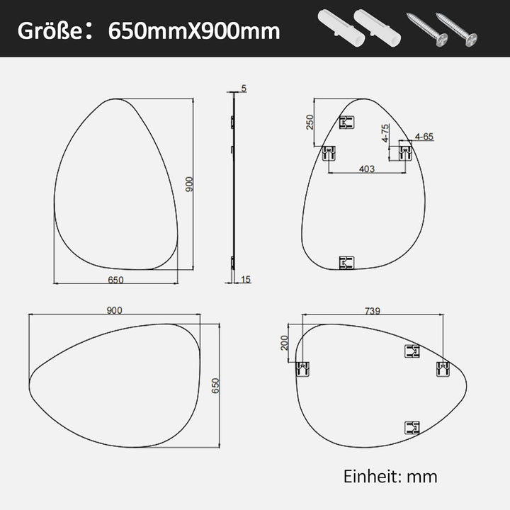 Boromal Spiegel Asymmetrischer 65x90cm Organischer Asymmetrischer Spiegel Badspiegel Asymmetrischer