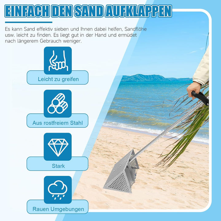 Sandflohharke Gross Edelstahl Strandsand Sieb Mit 138 cm Langem Stiel und 40 X 18 cm GrossEm Korb, A