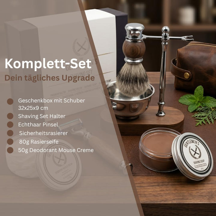 Rasierset Für Manner - Sicherheitsrasierer, Ständer, Schale, Rasierseife, Deo Mouse Creme, Echthaar