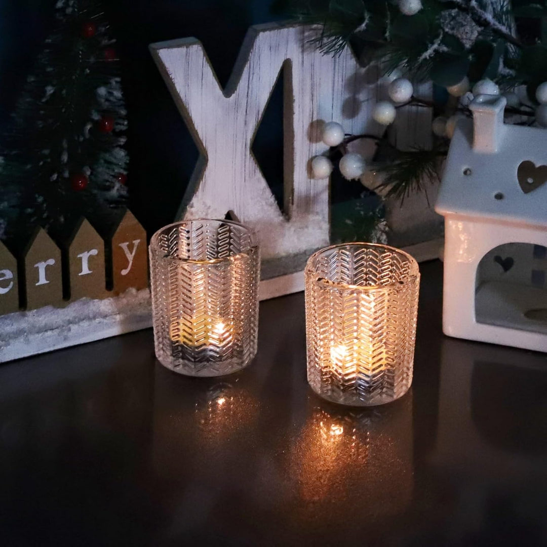 Weizenähren Teelichthalter Glas, Klare Teelichtgläser Vintage im 12er-Set | Vohocandle Klare Teelich