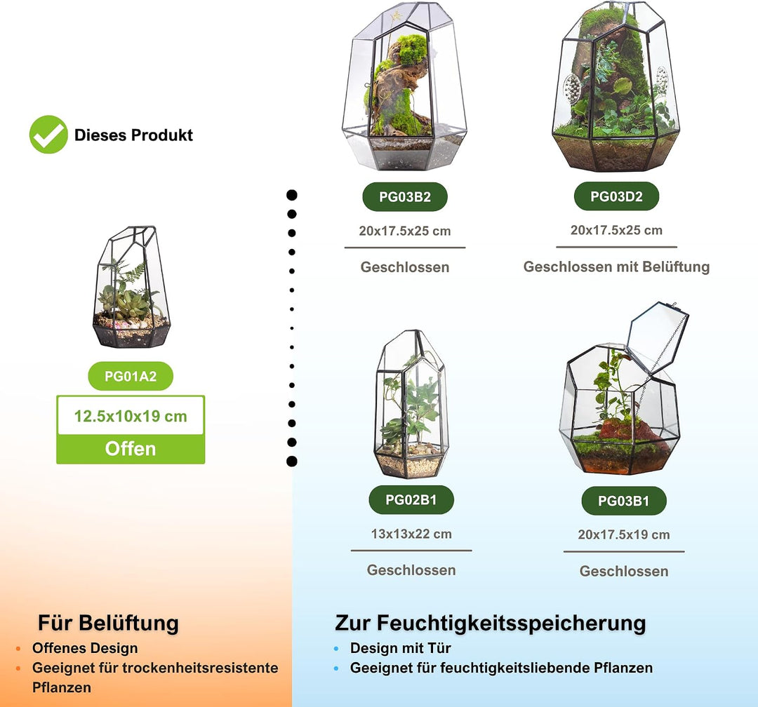 NCYP 10x12,5x19cm Handgefertigtes unregelmässiges Prisma-Glas geometrische Terrarienbox, für Tischpl