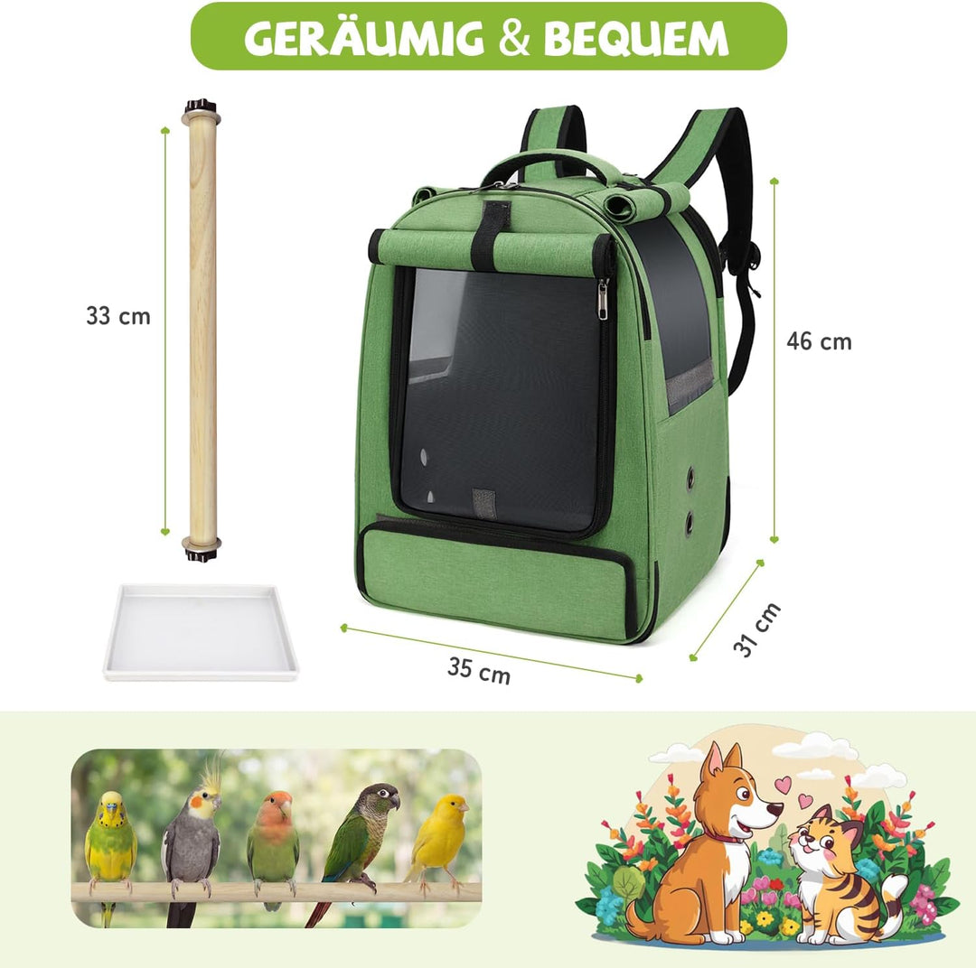 ALLSOPETS Vogelrucksack Leicht und Atmungsaktiv Tragbarer Papageiträger für Kleine Tiere mit Ständer