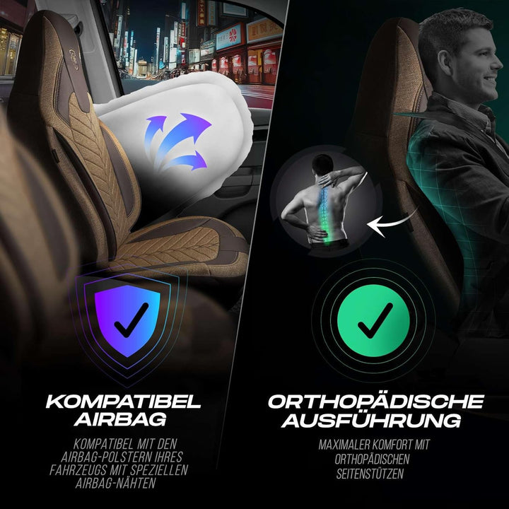 Autositzbezüge Universal für Wohnmobil & Caravan - Vordersitze Auto Sitzbezug aus Leinen, Braun, Air