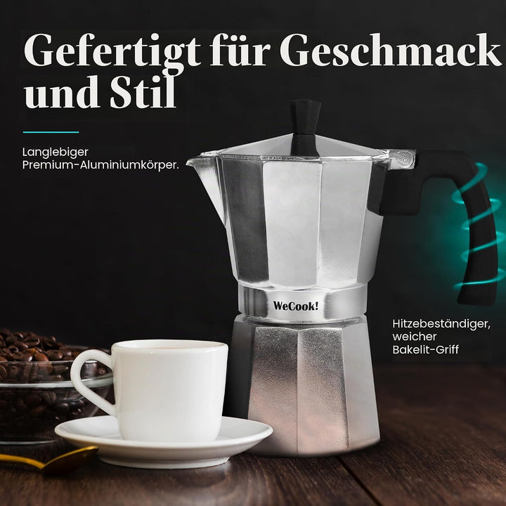 WECOOK! Paola – Espressokocher Aluminium 3 Tassen | Geeignet für Gas-, Elektro- und Glaskeramikherde