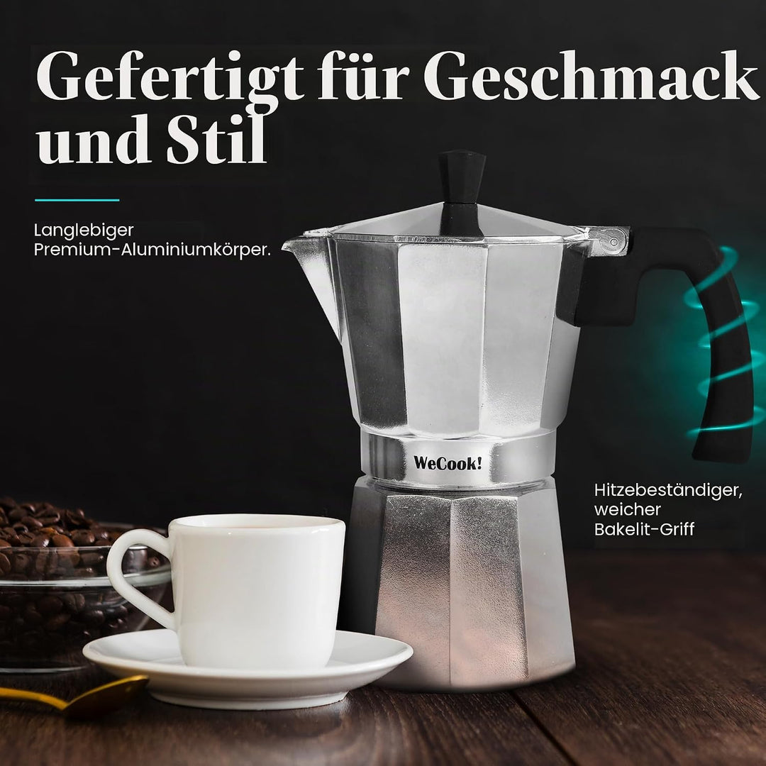 WECOOK! Paola – Espressokocher Aluminium 9 Tassen | Geeignet für Gas-, Elektro- und Glaskeramikherde