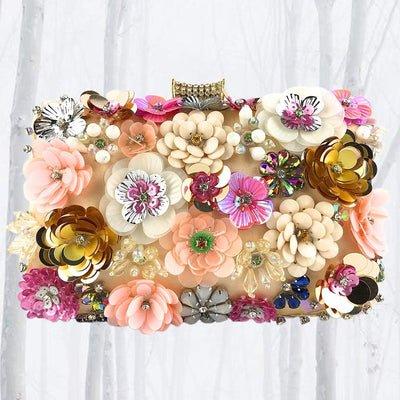 VALICLUD Bunte Pailletten Blume Abend Clutch Bag Floral Perlen Clutch Geldbörse Handtasche Kette Tas