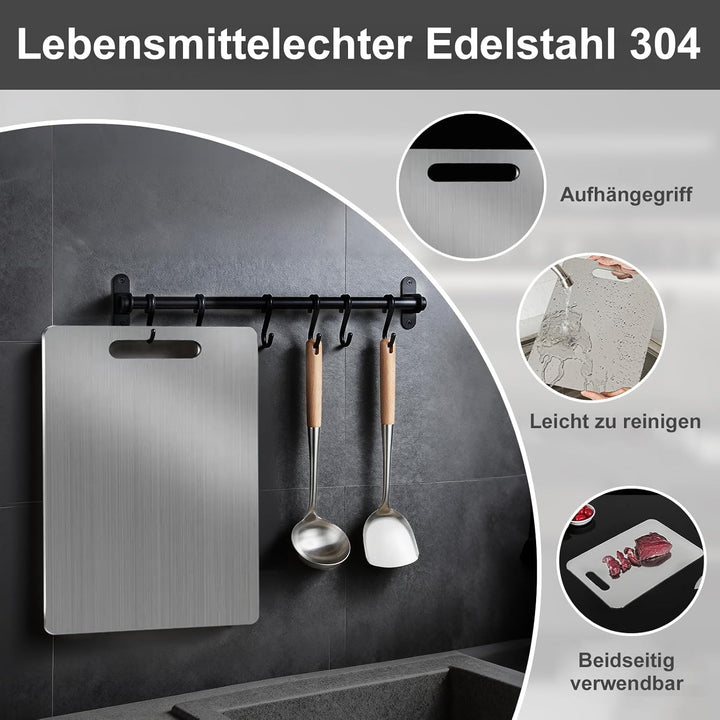 3PCS Schneidebrett Titan, Edelstahl Titanium Cutting Board, BPA-frei & Doppelseitiges, Multifunktion