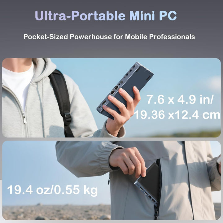 Mini PC N150 (bis zu 3,6 GHz), Micro Desktop Computer 12 GB DDR5 RAM, M.2 SSD Mini-PC mit 8-Zoll-Tou