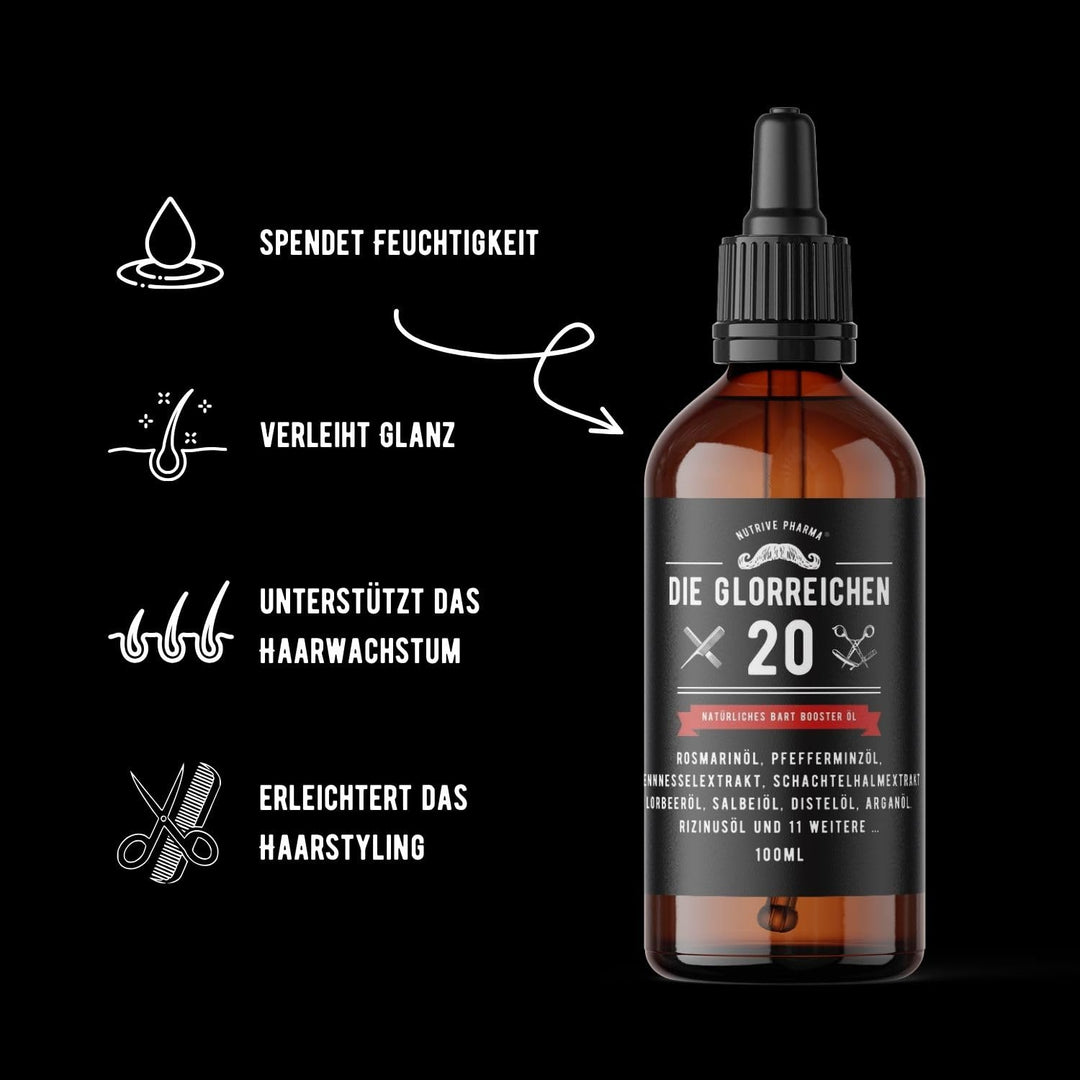 G-20 Bartöl 100ml Rosmarinöl Minzöl Bartwachstumsöl mit Brennnesselöl, Schachtelhalmöl, Salbeiöl, Lo