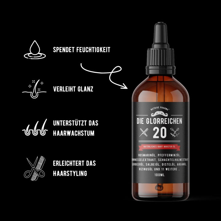G-20 Bartöl 100ml Rosmarinöl Minzöl Bartwachstumsöl mit Brennnesselöl, Schachtelhalmöl, Salbeiöl, Lo