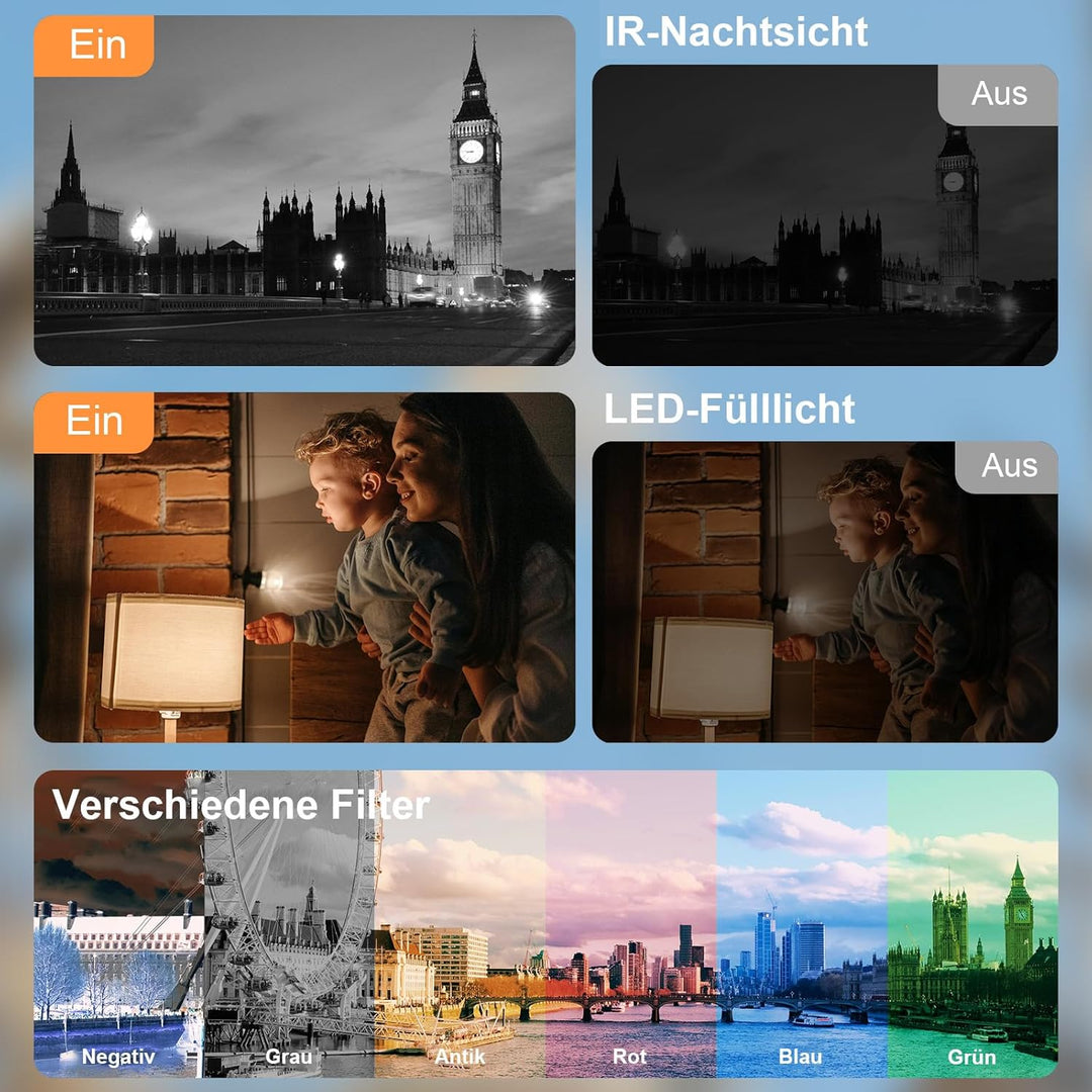 Videokamera Camcorder 8K 64MP WiFi Vlogging Camera mit IR Nachtsicht für YouTube, HD 3.0'' Touchscre