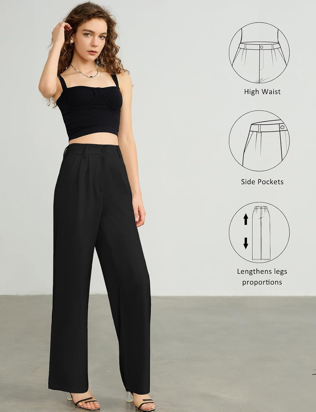Tapata Damen Hose Weites Bein Lang Mit Taschen Loose Fit Vintage Baggy Freizeit Button Down Reissver