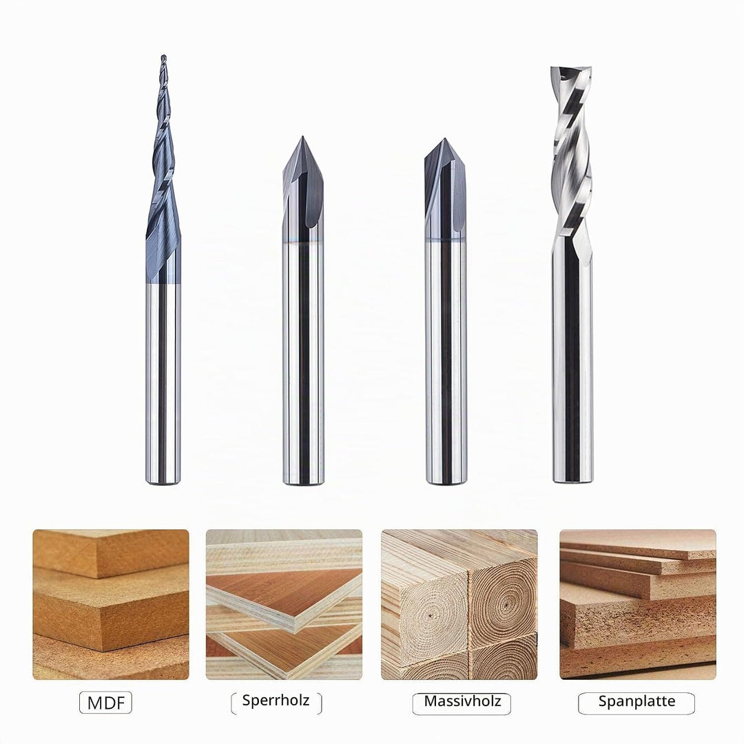 SpeTool 4 Stück Fräser Set 6 MM Schaft Vollhartmetall VHM CNC Fräser V-Nutfräser für Holz Gravur