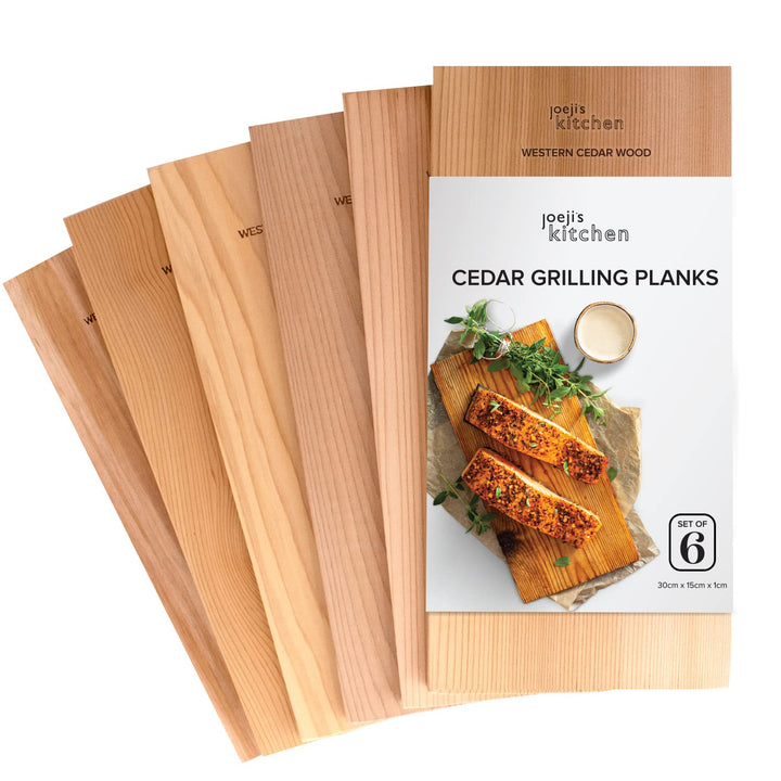 Joejis Zedernholzbrett zum Grillen Set aus 6 (30 x 15cm) Grillbrett aus Zedernholz zum Grillen Lachs