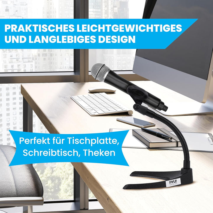 Pyle Tisch-Mikrofonständer – Universeller Mikrofonhalter mit flexiblem 20,8 cm Schwanenhals und stab
