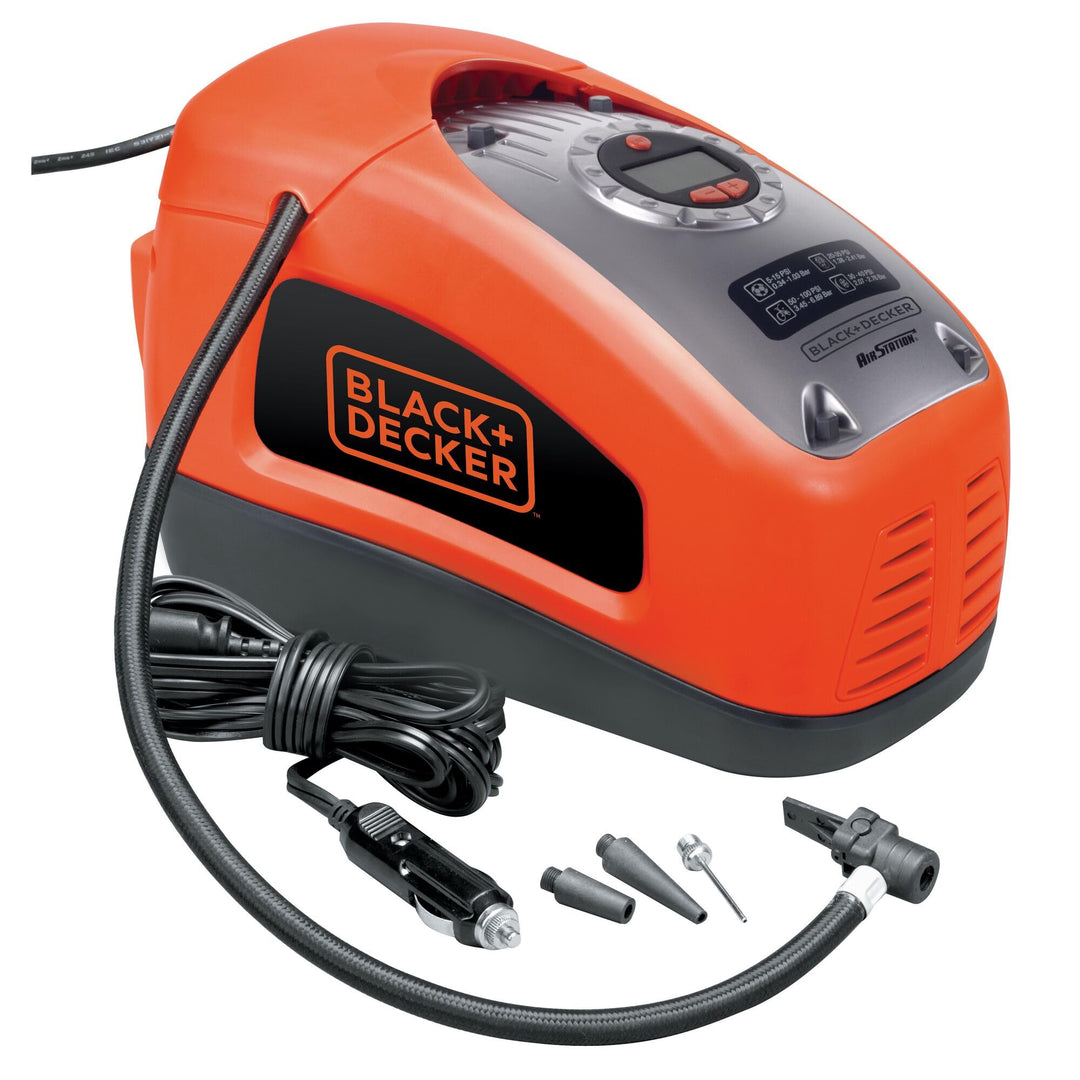 Black+Decker Kompressor (11 bar / 160PSI, Luftpumpe, digitale Druckeinstellung, Kabelfächer, beleuch