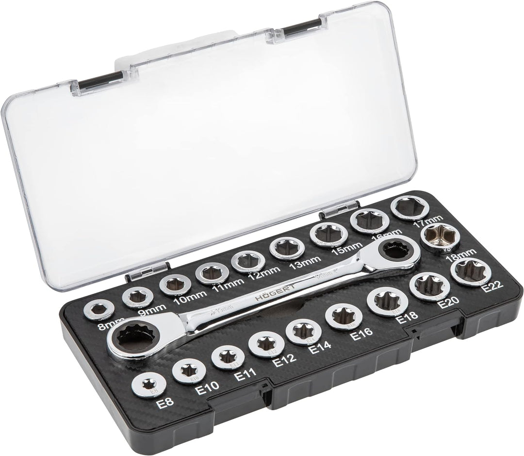 Högert Technik -Werkzeugsatz - Ratschenringschlüssel mit Steckschlüssel aus Chrom-Vanadium Legierung