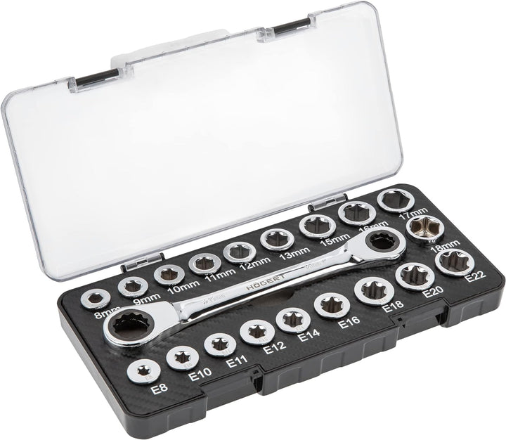 Högert Technik -Werkzeugsatz - Ratschenringschlüssel mit Steckschlüssel aus Chrom-Vanadium Legierung