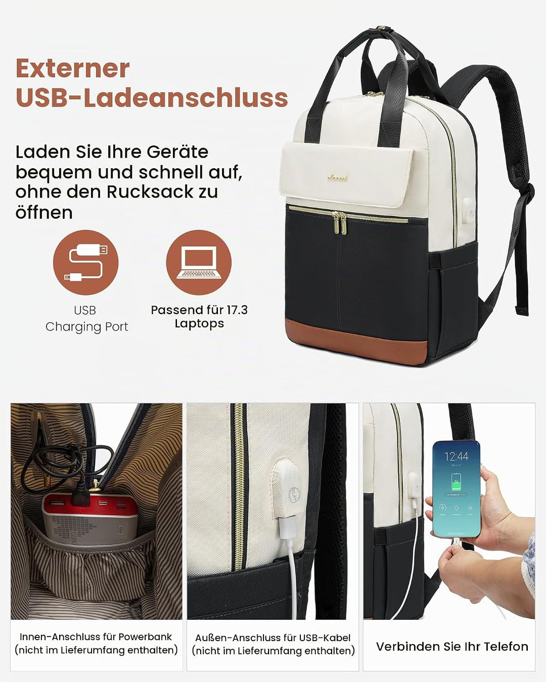LOVEVOOK Rucksack Damen Gross, 17 Zoll Laptop Schulrucksack Teenager mit Laptopfach, Wasserdicht Rei