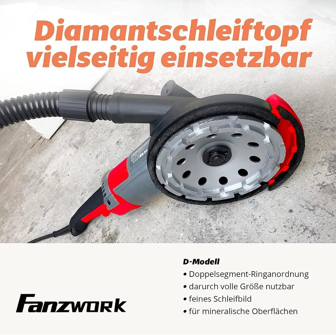 FANZWORK Betonschleifer Betonfräse Set mit Diamantschleiftopf und Absaughaube (2000W/180mm), 2000W/1