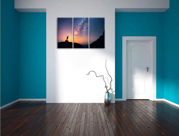 Pixxprint Sternenfänger Milchstrasse als Leinwandbild - Grösse: 3-Teilig (120x80cm) - Wandbild - Kun