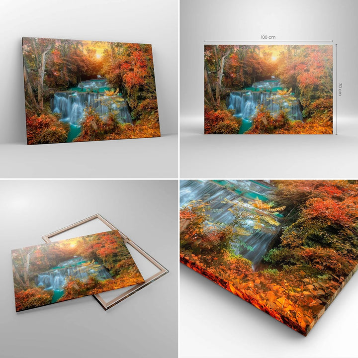 ARTTOR Bilder auf Leinwand 100x70cm Leinwandbild Park Wasserfall Wasser Gross Wanddeko Bild Schlafzi