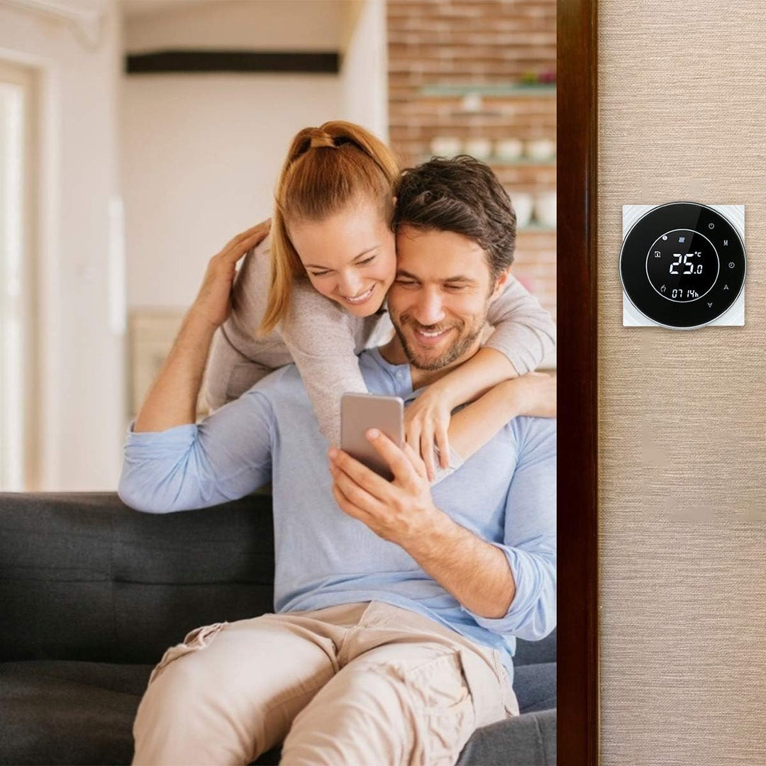 Decdeal Raumthermostat Gaskesselheizung WiFi Runde LCD Touchscreen Programmierbare Thermostat mit Hi