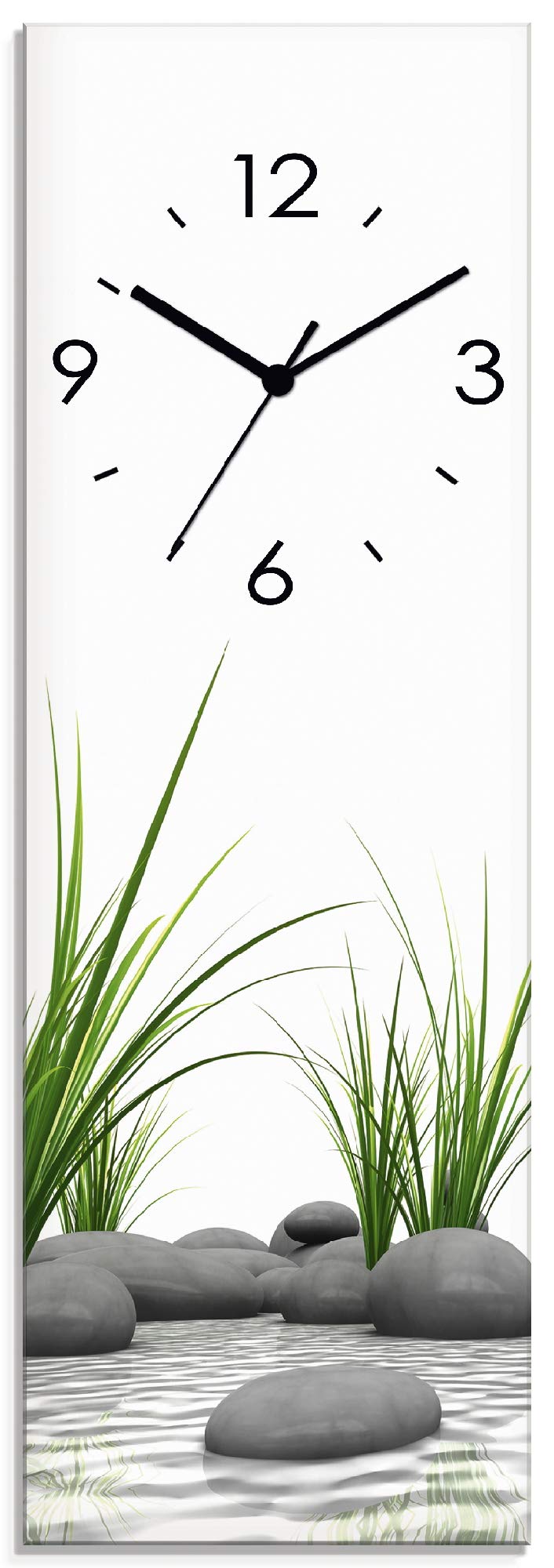 ARTLAND Wanduhr ohne Tickgeräusche Glas Quarzuhr 20x60 cm Rechteckig Lautlos Natur Design Zen Spa St