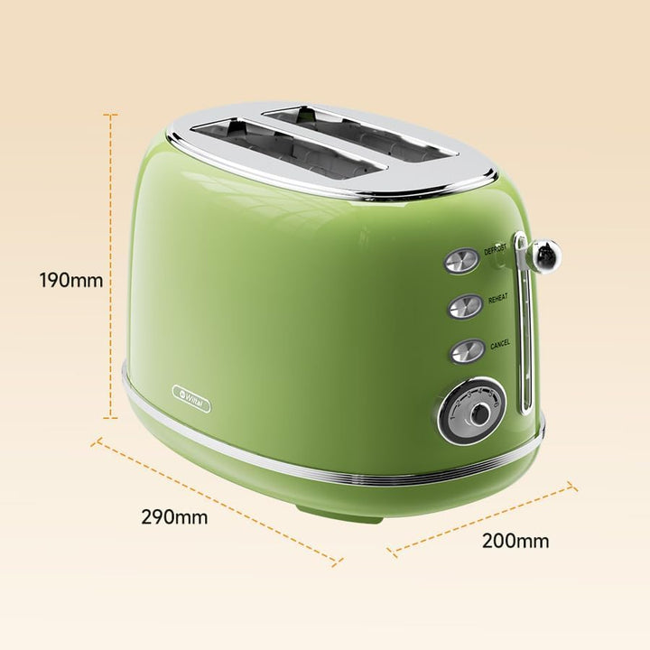 Retro Toaster 2 Scheiben Edelstahl – Brötchenaufsatz, 6 Röststufen, Vorheiz- und Auftaufunktion, Abs