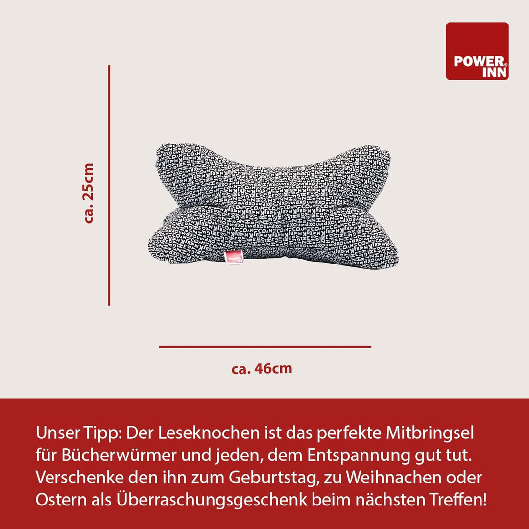 Leseknochen | Nackenkissen - Lesekissen | 44 x 23 cm (Baumwolle, Rot) Rot Baumwolle, Rot Baumwolle