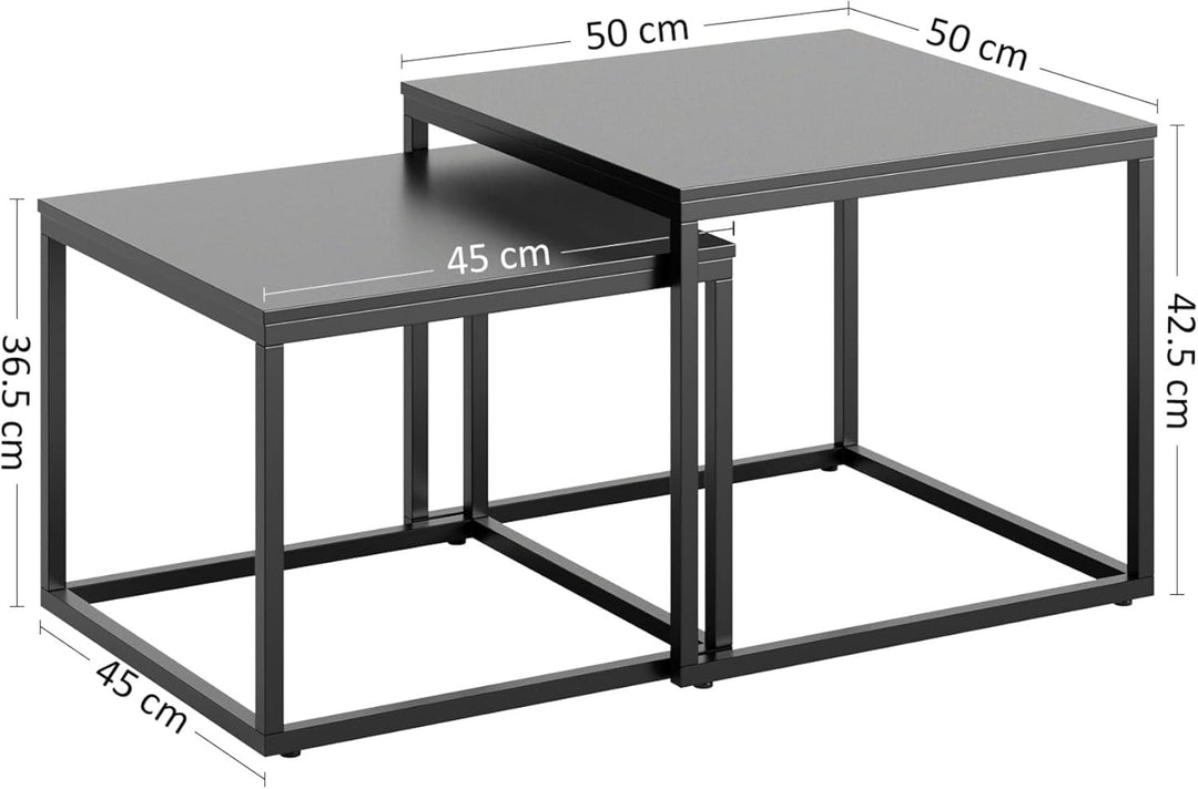 Home Collective Couchtisch 2er Set quadratisch aus Holz, Wohnzimmertisch Modern, Beistelltisch Set 2