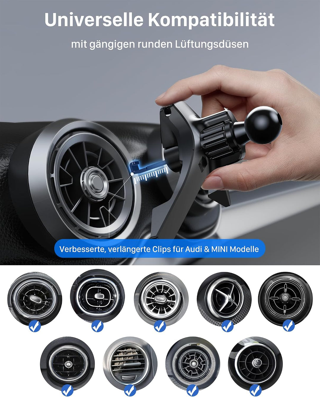 YOSH Handyhalterung Auto für Audi A1/A3/Q2, Mercedes, Mini Cooper 2013‑2024 für Runde Lüftung(Leder-