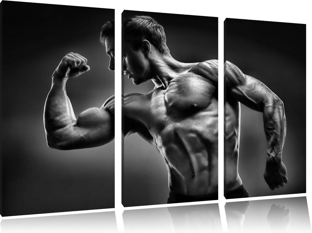 Pixxprint Starker Bodybuilder als Leinwandbild/Grösse: 3 Teilig (120x80 cm) cm/Wandbild/Kunstdruck/f