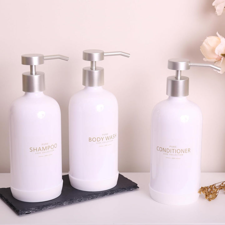 Janxin Shampoo- und Spülungsspender, Set mit 3 nachfüllbaren 600 ml Shampoo-Flaschen mit rutschfeste