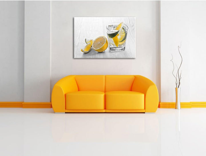 Pixxprint Gin Tonic Shot mit Zitronen als Leinwandbild/Grösse: 100x70 cm/Wandbild/Kunstdruck/fertig