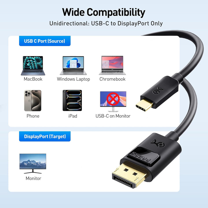 Cable Matters USB C DisplayPort Kabel 8K 60Hz (USB C auf DisplayPort Kabel, USB C zu DisplayPort 1.4