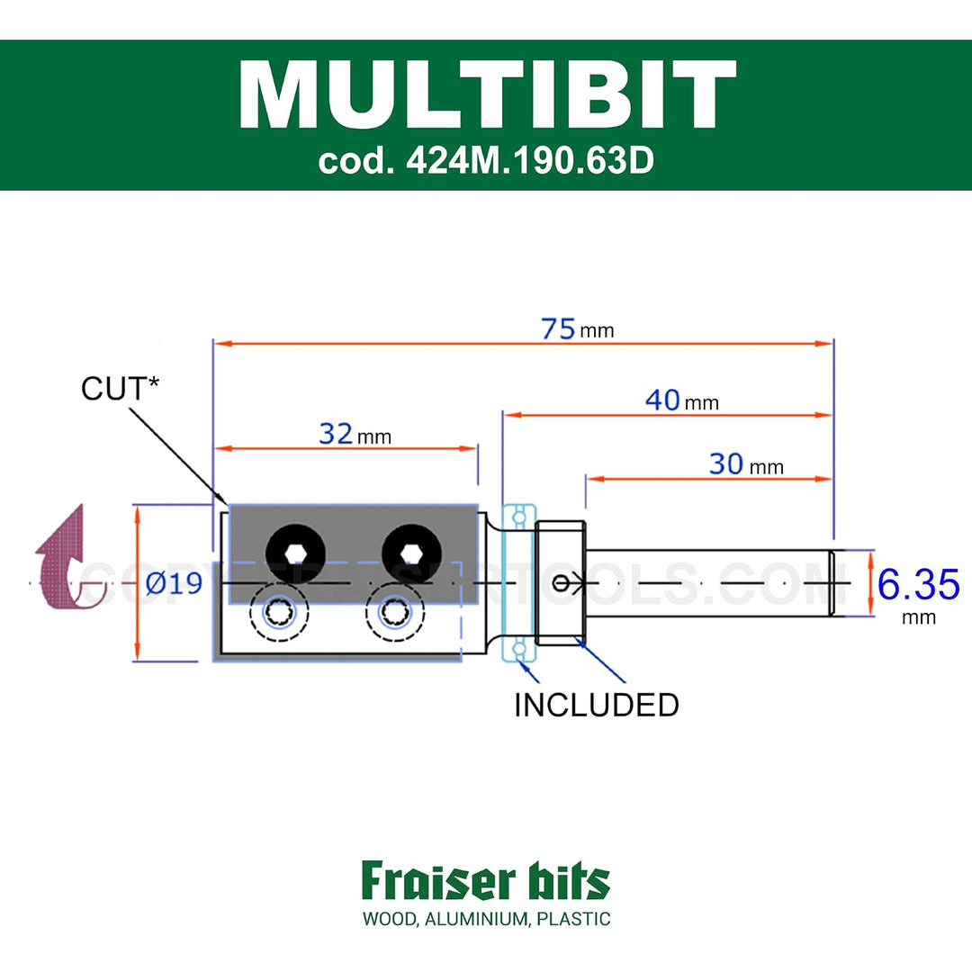 Fraiser Multibit - Nutfräser und Bündigfräser zum Kopieren und Schneiden, Durchmesser 19 mm, Schaft