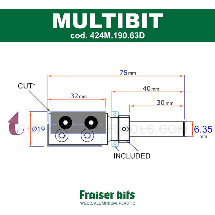 Fraiser Multibit - Nutfräser und Bündigfräser zum Kopieren und Schneiden, Durchmesser 19 mm, Schaft