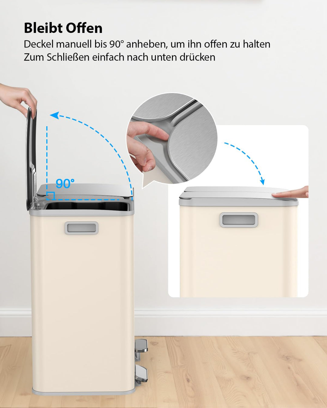 lovewind Mülleimer, 2 x 40L Mülleimer Küche,Doppeleimer für Recycling und Abfall,Soft Beige,Mülleime