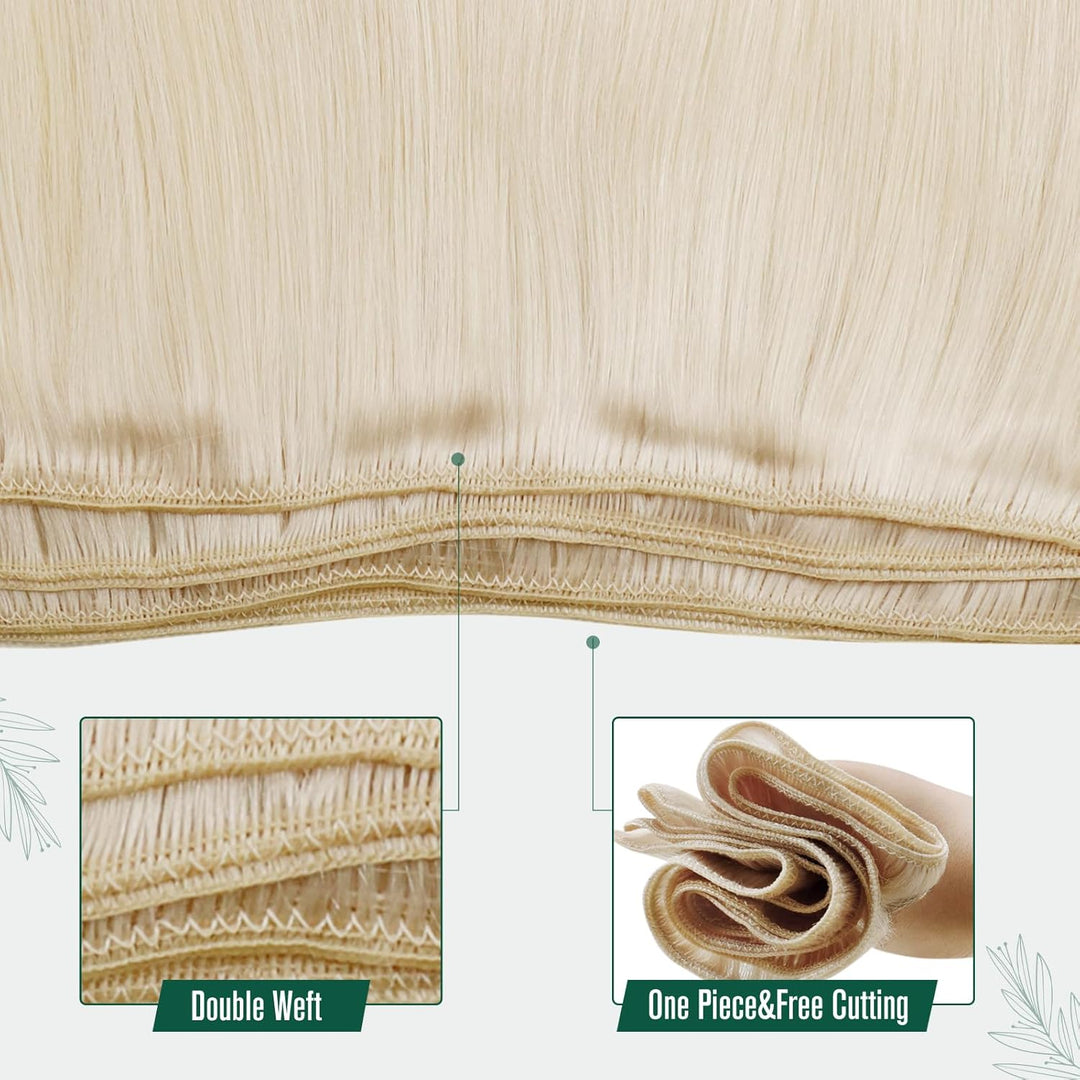 RUNATURE Tressen Extensions Echthaar Weissblond Glatt Echthaar Tressen Zum Einnähen Weisse Blondine