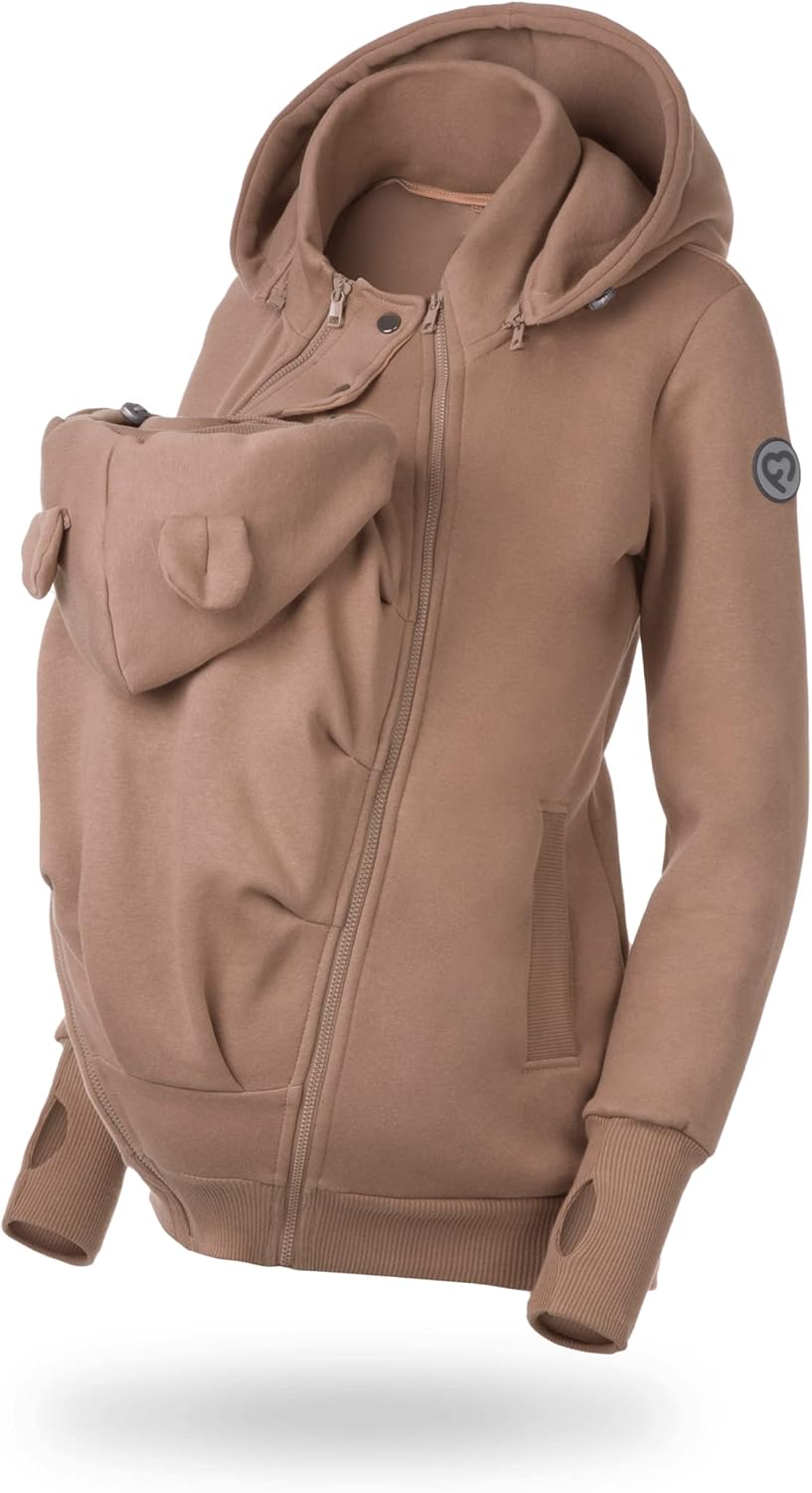 fun2bemum Pola 4in1 Baby Tragejacke für Mama Känguru Kapuze VORNE/HINTEN M Latte, M Latte