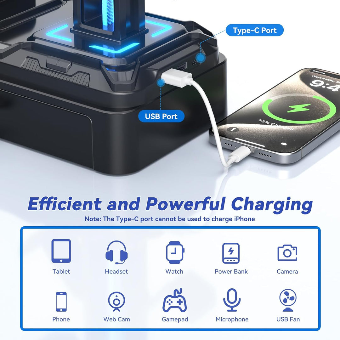 KDD Gaming Kopfhörer Ständer Led mit USB A Typ-C Ladegeräten, Headset Halterung Tisch & Abnehmbar Co