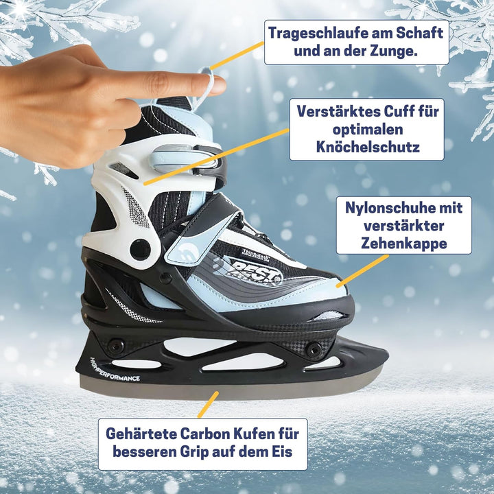Best Sporting Schlittschuhe Kinder, Damen & Herren I 4-Fach verstellbare Eislaufschuhe Kinder I Soft