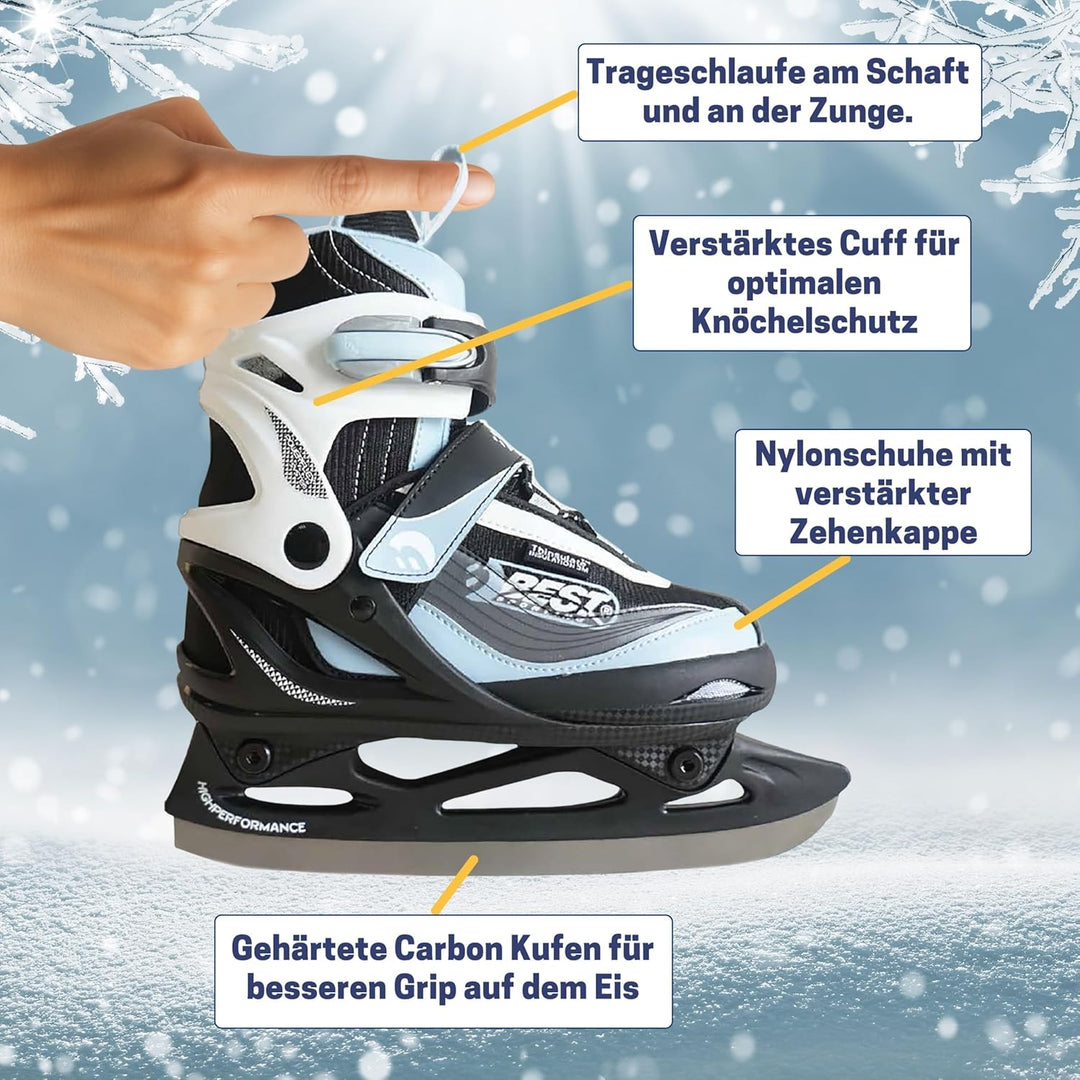 Best Sporting Schlittschuhe Kinder, Damen & Herren I 4-Fach verstellbare Eislaufschuhe Kinder I Soft