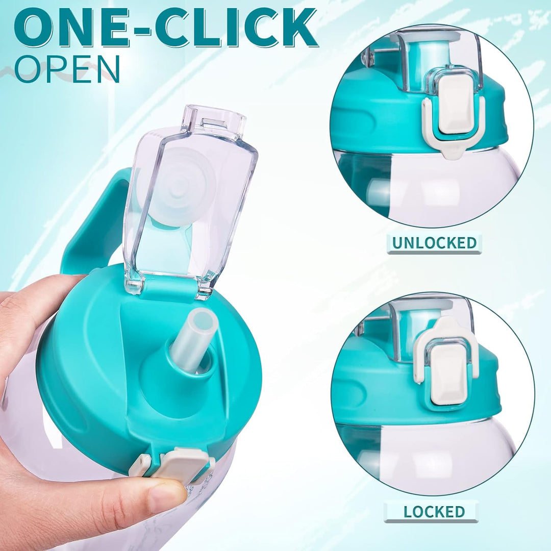 DEARRAY 2l Trinkflasche Glas mit Strohhalm & Zeitmarkierung 2 liter Grosse Motivation Glasflasche mi
