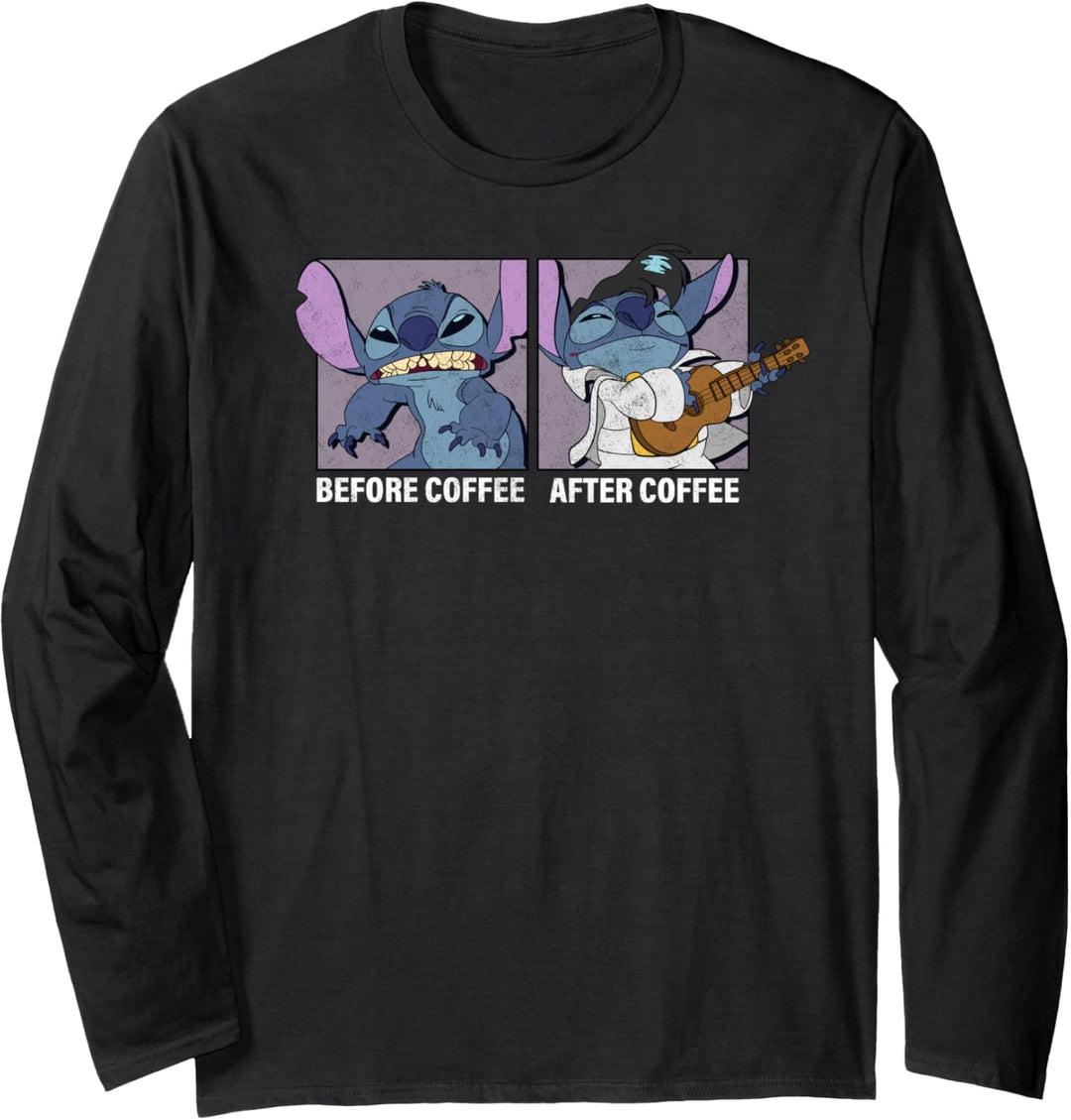 Disney Lilo & Stitch Before Coffee After Coffee Langarmshirt